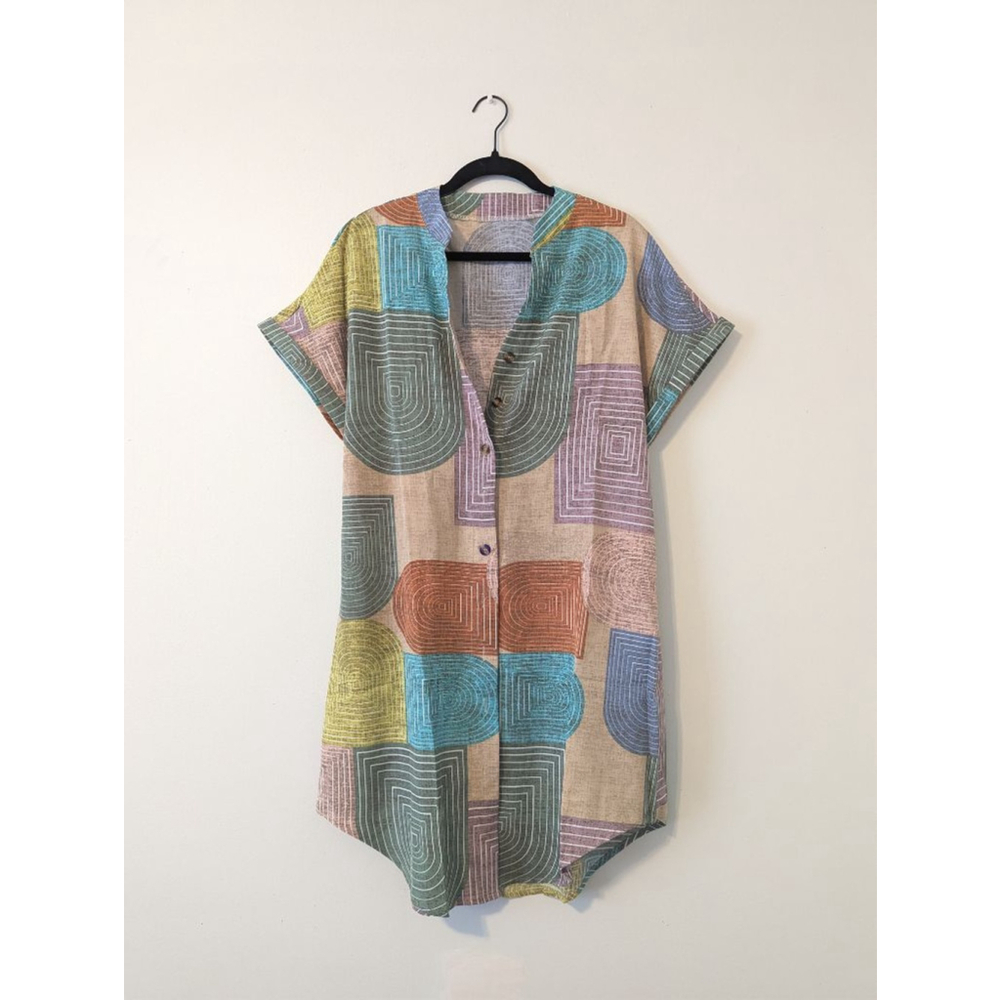 Multicolor Short Sleeve Long Shirt